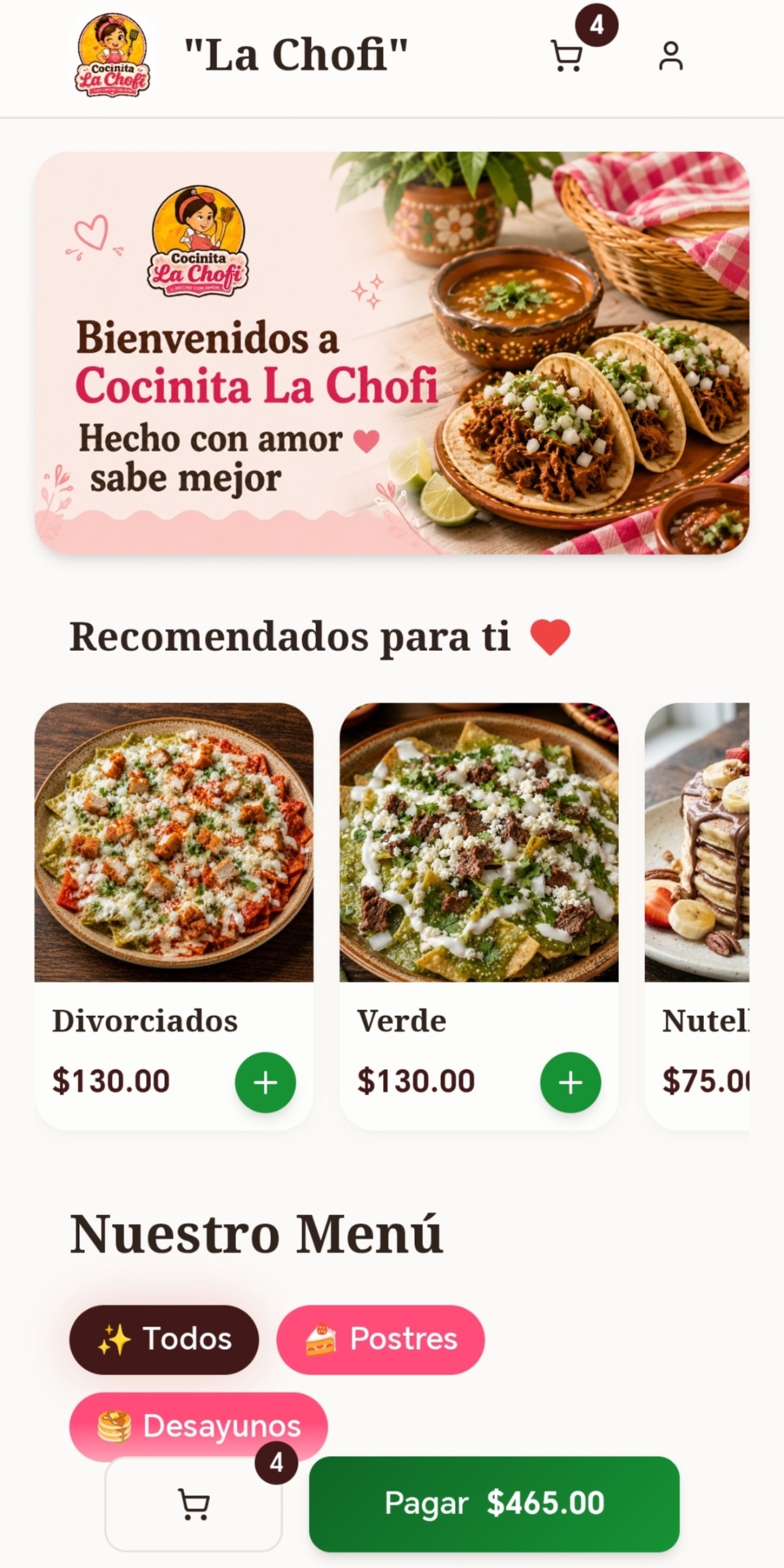Menú digital del cliente